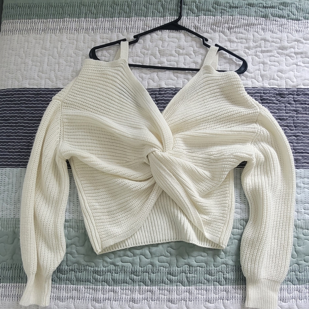 Elegant Cream Twist-Front Sweater